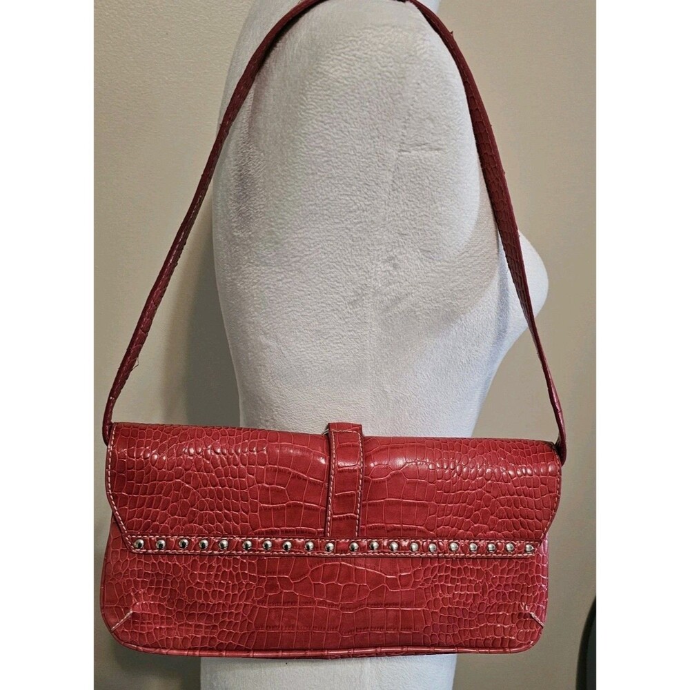 Nine West Vintage Red Faux Crocodile Shoulder Bag Studded Y2K Punk Grunge Purse - Picture 3 of 10
